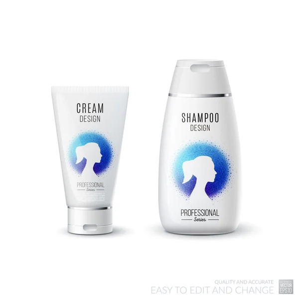 Résumé soin du corps cosmétique concept de marque. Tube crème, shampooing p — Image vectorielle