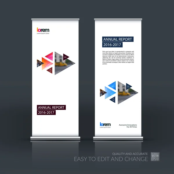 Vector set van moderne Roll up banner stand ontwerp met bewegende Tri — Stockvector