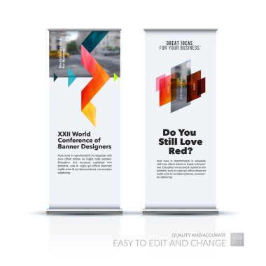 Vektör seti modern rulo afiş standı tasarımı mavi yeşil ile