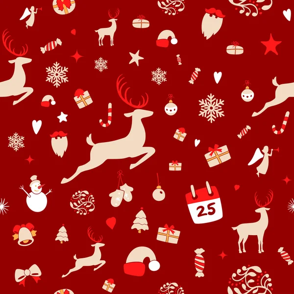Seamless pattern design. Merry Christmas card decoration. Happy — Stock Vector