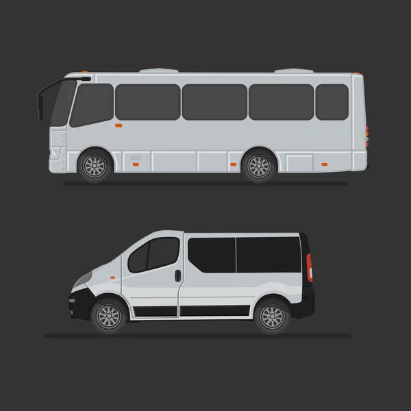 Bus blanc pour le transport de marchandises et de passagers illustration isolé sur fond noir — Image vectorielle