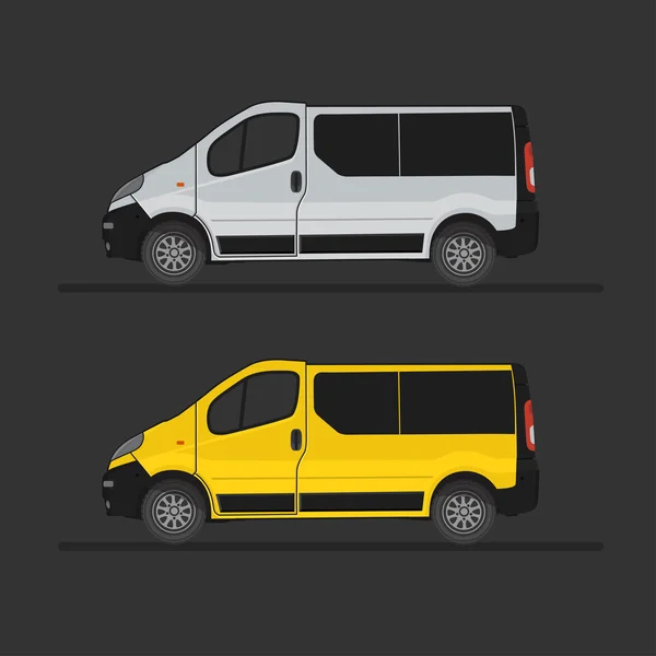 Mini bus per il trasporto di illustrazione del carico isolato su sfondo nero — Vettoriale Stock