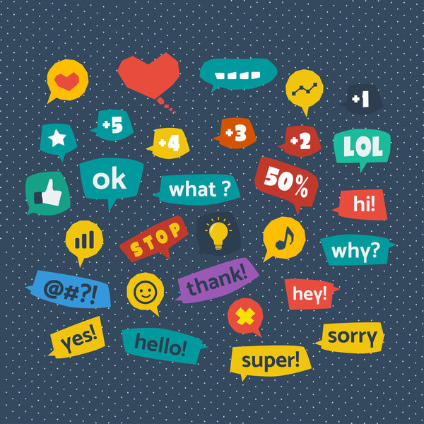 Bright callouts, smooth style. Set of different messages on a blue background