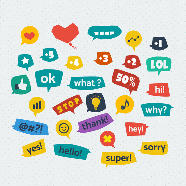 Bright callouts, smooth style. Set of different messages on a white background