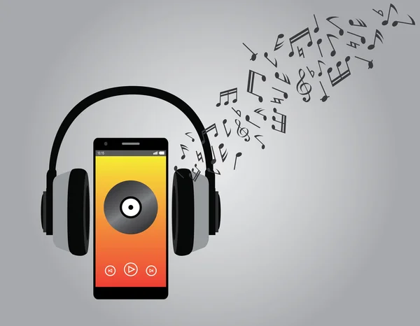 Escuchar música con smartphone y auriculares melodía — Archivo Imágenes Vectoriales
