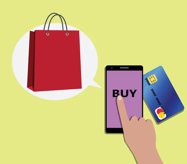 Online shopping koncept med mobila enheter smartphone och shooping väskor — Stock vektor