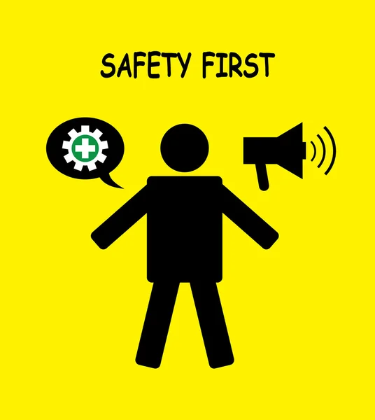 安全最初のアイコン シンボルの黄色の背景と人間 — ストックベクタ