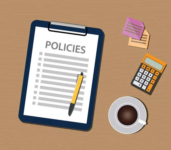 Policy policy concept con documento appunti e checklist vector — Vettoriale Stock