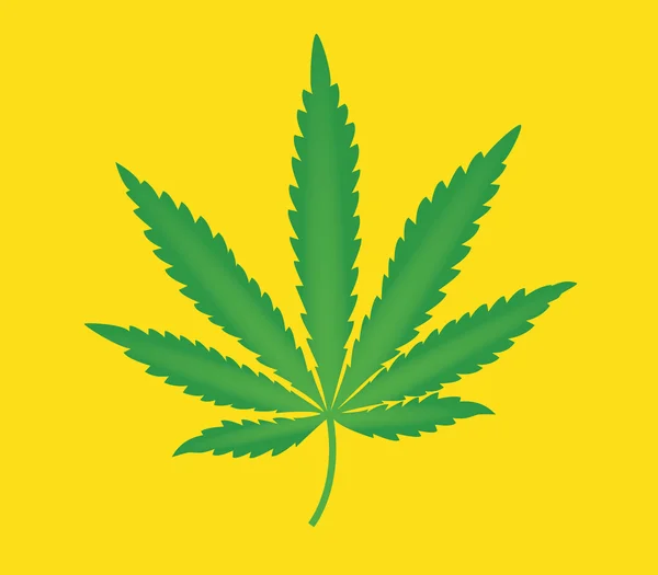 Hoja de marihuana aislada con vector de fondo amarillo — Vector de stock