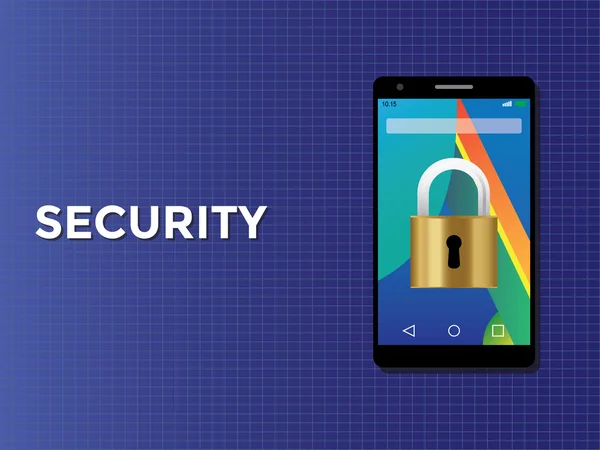 Teléfono inteligente concepto de seguridad con candado — Vector de stock