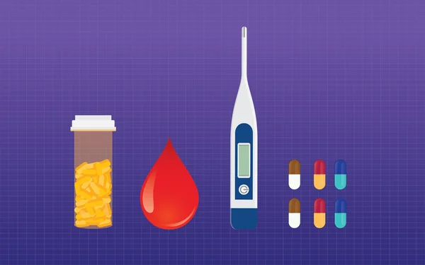 Φάρμακα διαβήτη ιατρική και εξέταση αίματος ζάχαρη διάνυσμα έννοια — Διανυσματικό Αρχείο