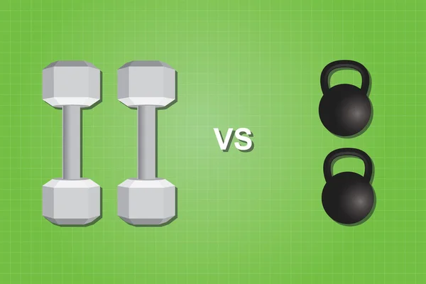 Dumbell vs versus kettlebell comparar eficacia efectiva — Vector de stock
