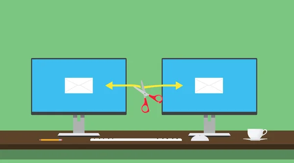 E-post kapa illustration två dator dataöverföring kapat hackad — Stock vektor