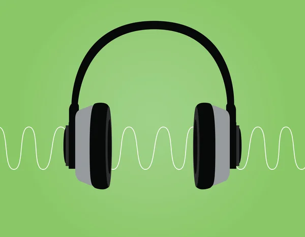 Auriculares señal de ruido onda sonora vector ilustración con fondo verde — Archivo Imágenes Vectoriales