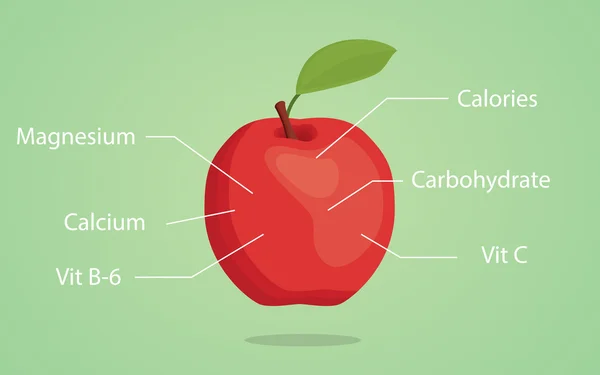 Ilustración de nutrición de manzana con lista de detalles de nutrición — Archivo Imágenes Vectoriales