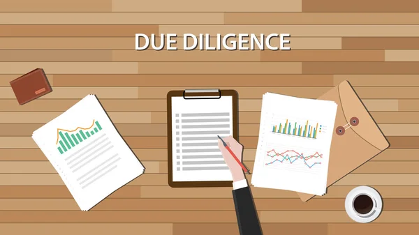 Due diligence business review with paper document and graph — Stock Vector