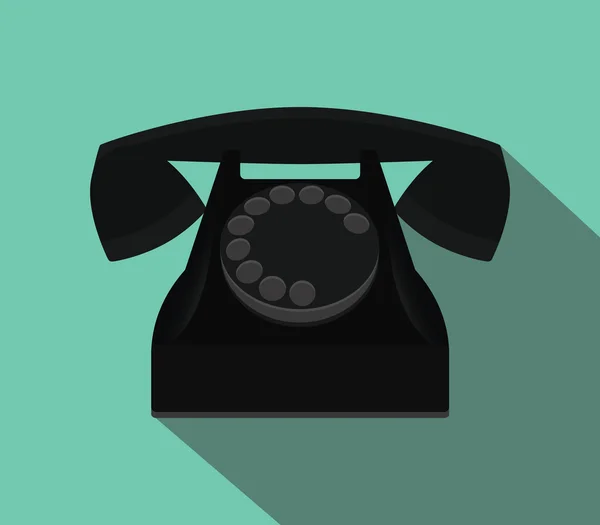 Düz stil ve uzun gölge ile eski siyah telefon — Stok Vektör