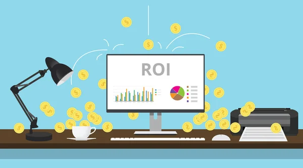 ROI rendement op de investering met grafiek en gouden munten — Stockvector