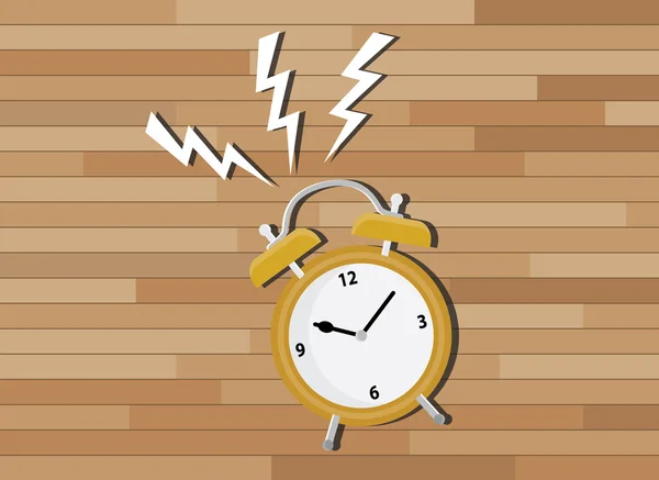 Yellow clock deadline with wood background — Stock Vector
