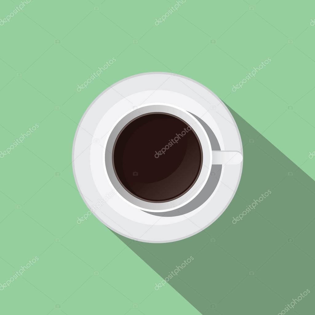 cup of black coffee from top flat with long shadow
