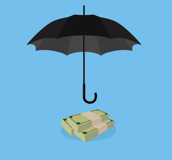 Geld bescherming met paraplu cover stapel contant geld — Stockvector