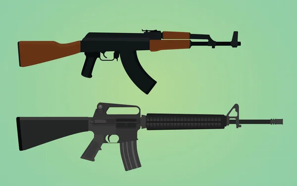 AK-47 vs m16 komparaci s zeleným pozadím — Stockový vektor
