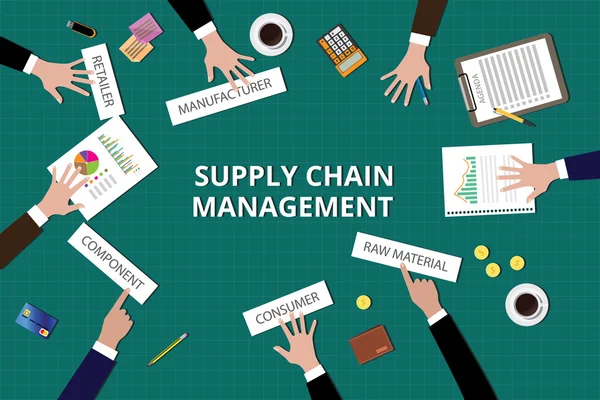 Supply Chain Management Team arbeitet an der Spitze zusammen — Stockvektor