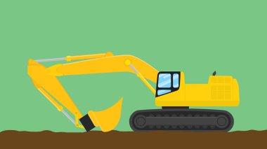 Ekskavatör illüstrasyon yeşil arka plana sahip