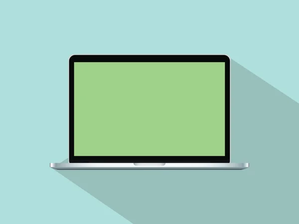 Laptop laptop plat illustratie met schaduw van de groene achtergrond — Stockvector