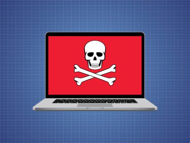 bilgisayar kafatası sembolü ve tehlike uyarı ile kesmek