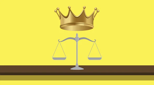 Law is king illustration with scale and gold crown — Stock Vector