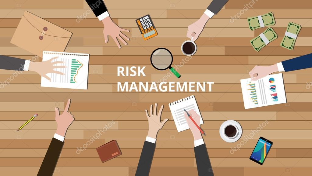Risk management business calculation team work together on desk vector