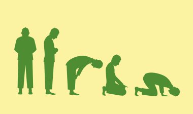 Müslüman dua ile sarı arka plan izole konum