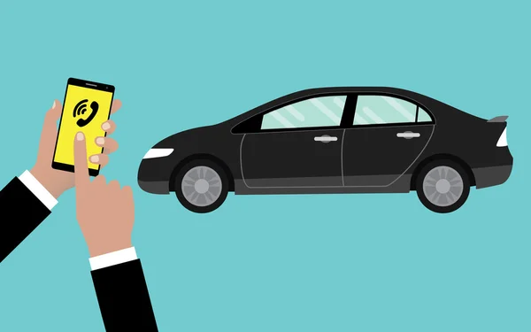 Ring eller boka online bilservice med hjälp av smartphone — Stock vektor