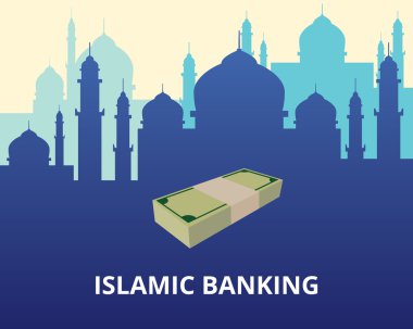 islamic banking illustration with mosque and money vector graphic clipart