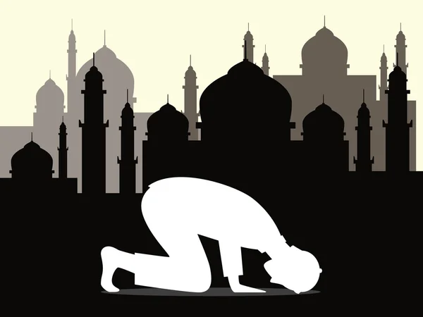 Muslim moslem pray shalat salah sujud arabic vector graphic illustration — Stock Vector