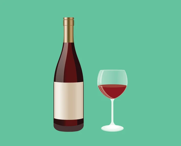 Botella de vino y vidrio plano vector gráfico ilustración — Archivo Imágenes Vectoriales