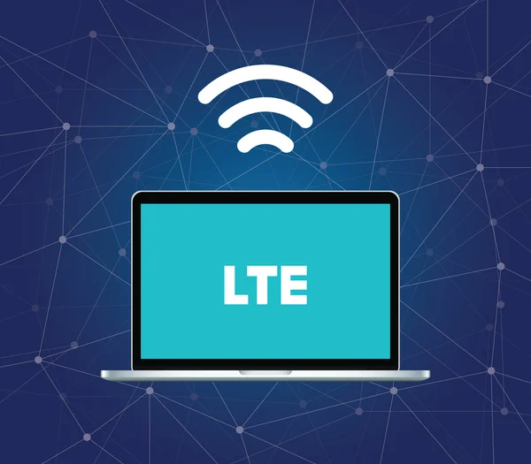 LTE 4g signaal internetverbinding met wifi en laptop met stip verbinding vector grafische afbeelding — Stockvector