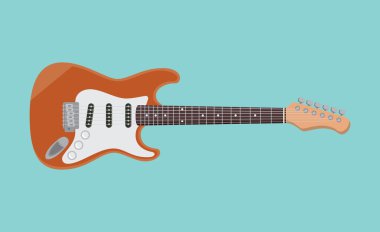 elektro gitar izole objesine düz mavi arka plan vektör grafik illüstrasyon ile
