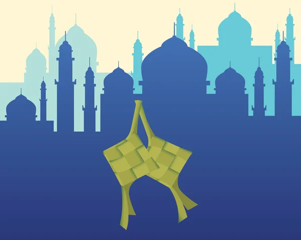 Ketupat 음식 이슬람 ramadhan 모스크 배경 벡터 그래픽 일러스트와 함께 — 스톡 벡터