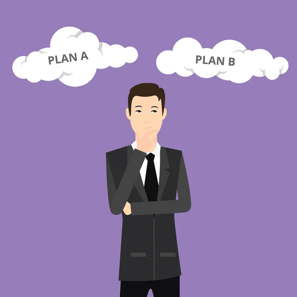 Plan plan b biznesmen myśleć za pomocą garnitur i krawat i chmura graficzny wektor znak — Wektor stockowy