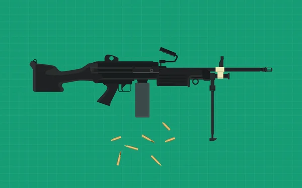 Metralhadora única isolado com fundo verde e amunição shell vetor gráfico —  Vetores de Stock