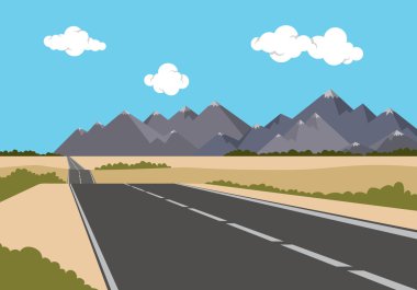 otoyol düz stil boş yol dağlar vektör grafiği ile