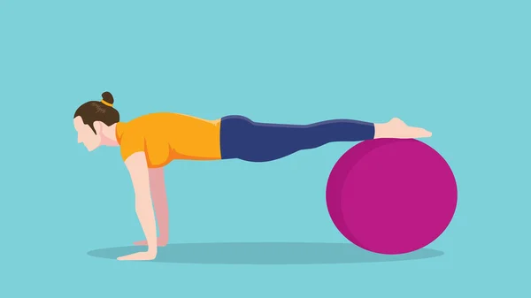 Women push up use exercise ball vector graphic — Stockový vektor