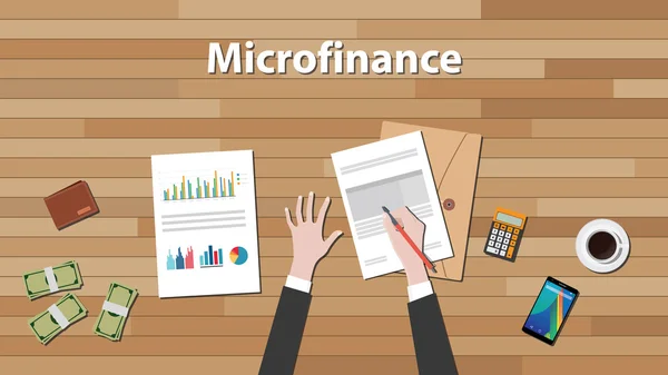 stock vector microfinance person work in his table on some paper document with graph and chart vector graphic