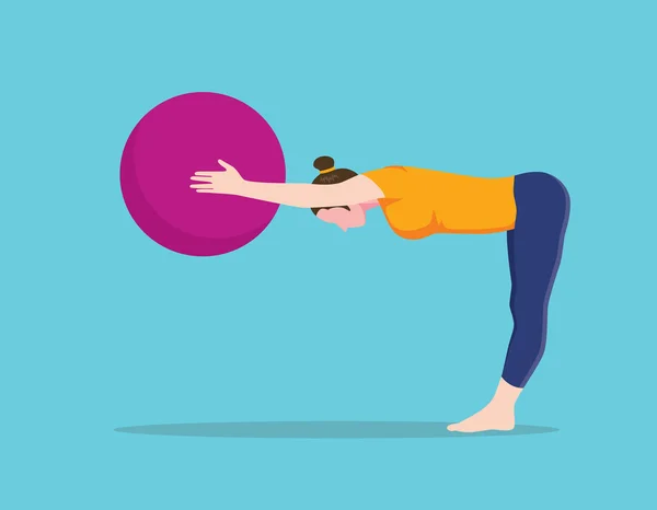 Frauen über Kopf Übung Ball hocken Position Vektor Grafik Illustration — Stockvektor