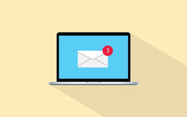 düz uzun gölge ve zarf vektör grafiği ile izole email tebliğ üstünde laptop perde tek