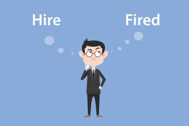 Kiralık ya da ateş kavramı ayakta işadamı ile karıştırmayın arasında iki seçenek vektör grafiği seçmek için