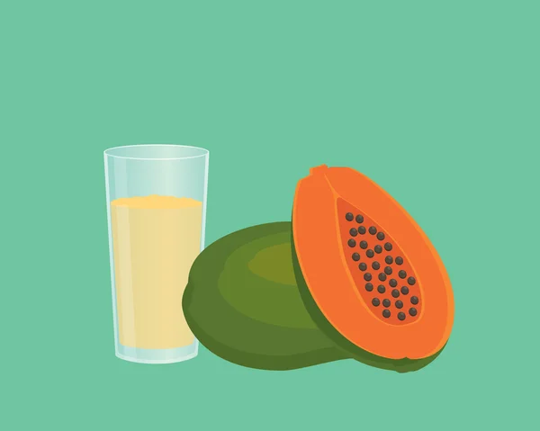 Batido de papaya con fruta y un vaso de los batidos con estilo plano — Archivo Imágenes Vectoriales