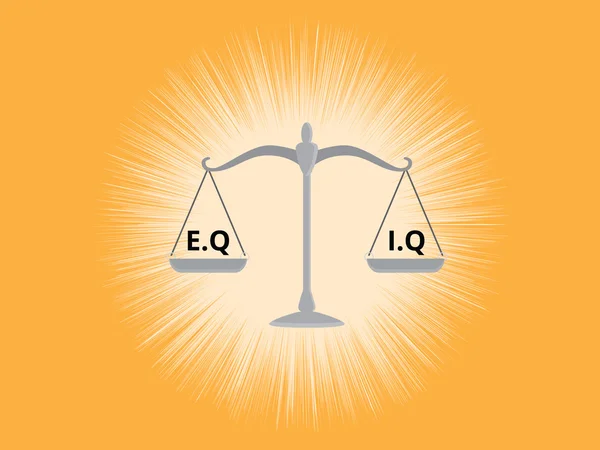 Iq o eq intelectual o vs pregunta emocional comparar en una escala con fondo amarillo — Vector de stock